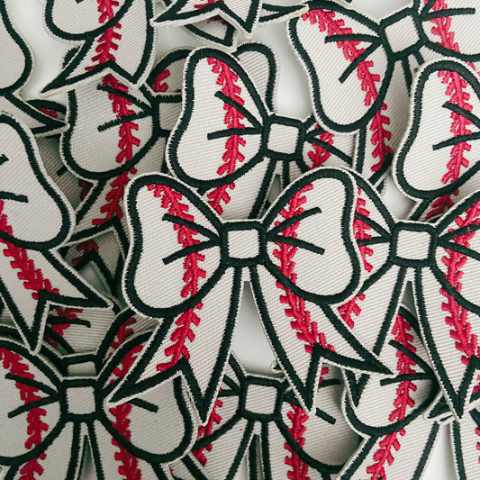 2” Baseball Bow - light gray - Embroidered Hat Patch