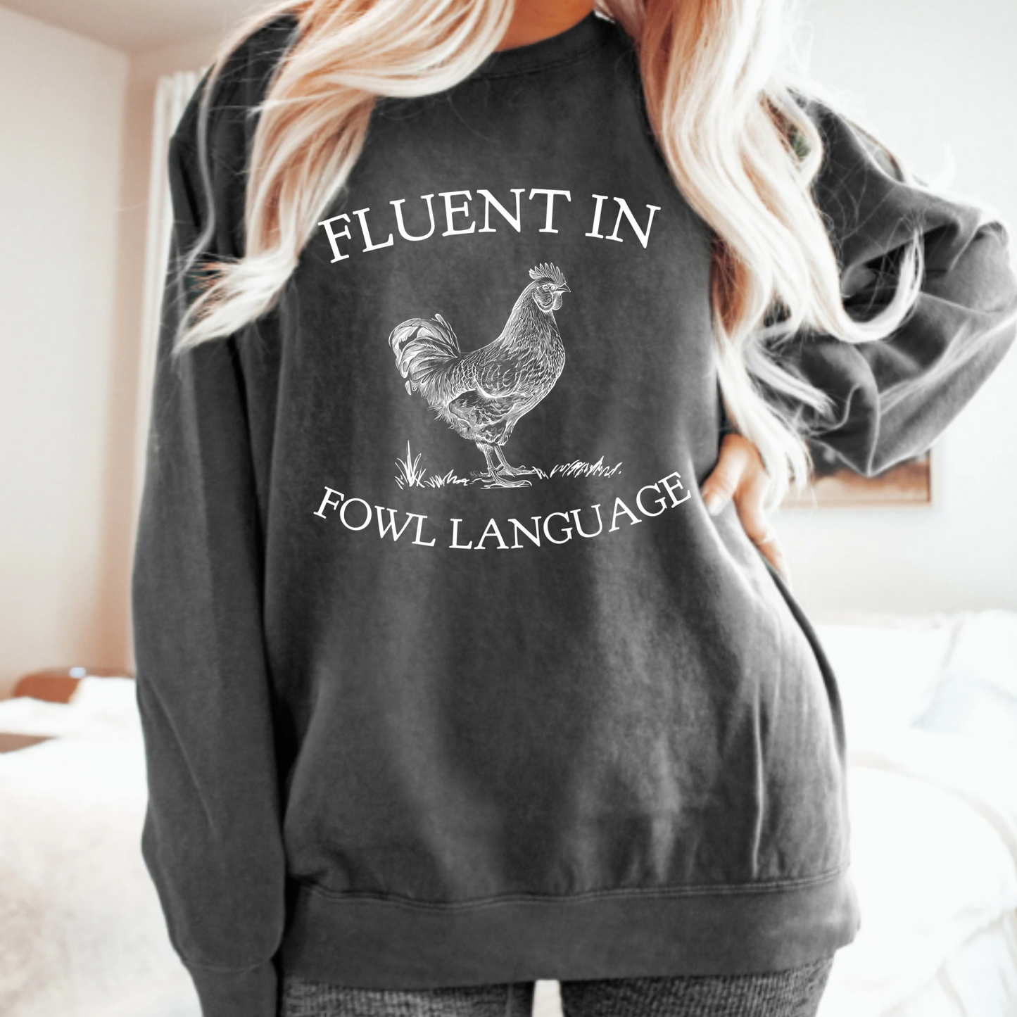 (Shirt not included) Fluent in Fowl Language - WHITE Screen print Transfer
