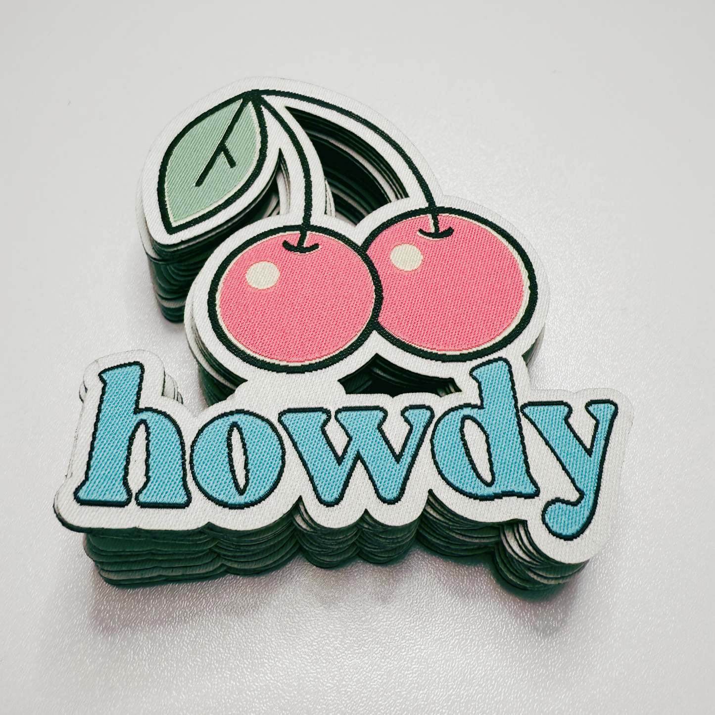 3" x 3.25" HOWDY Cherries - WOVEN Patch