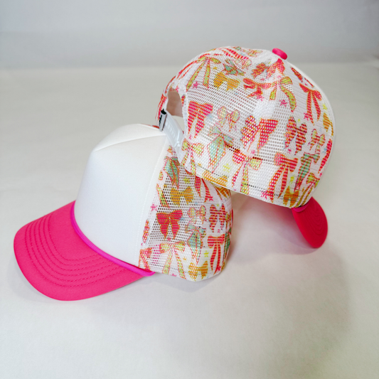 TEELUX - BOW TRUCKER HAT BLANK - Pink & White