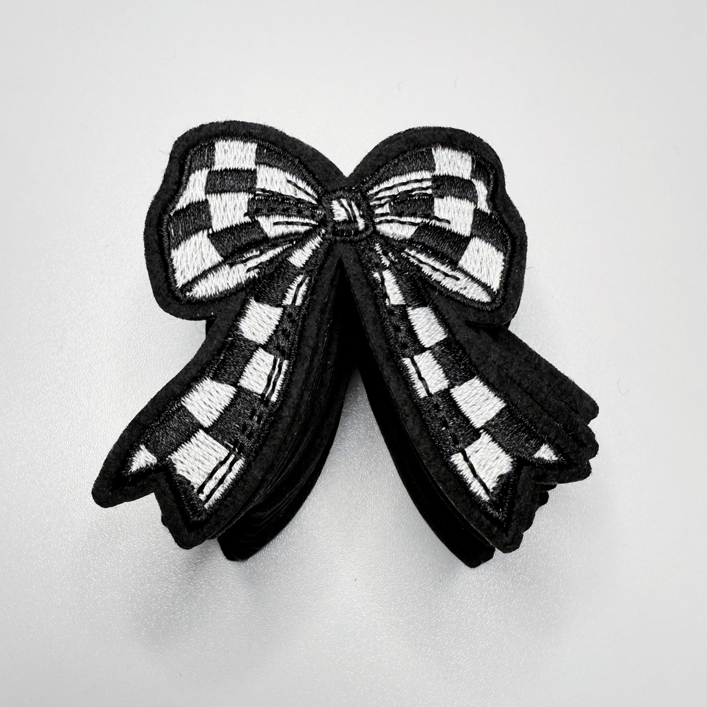 2" Checkered Black & White Bow - Embroidered Hat Patch