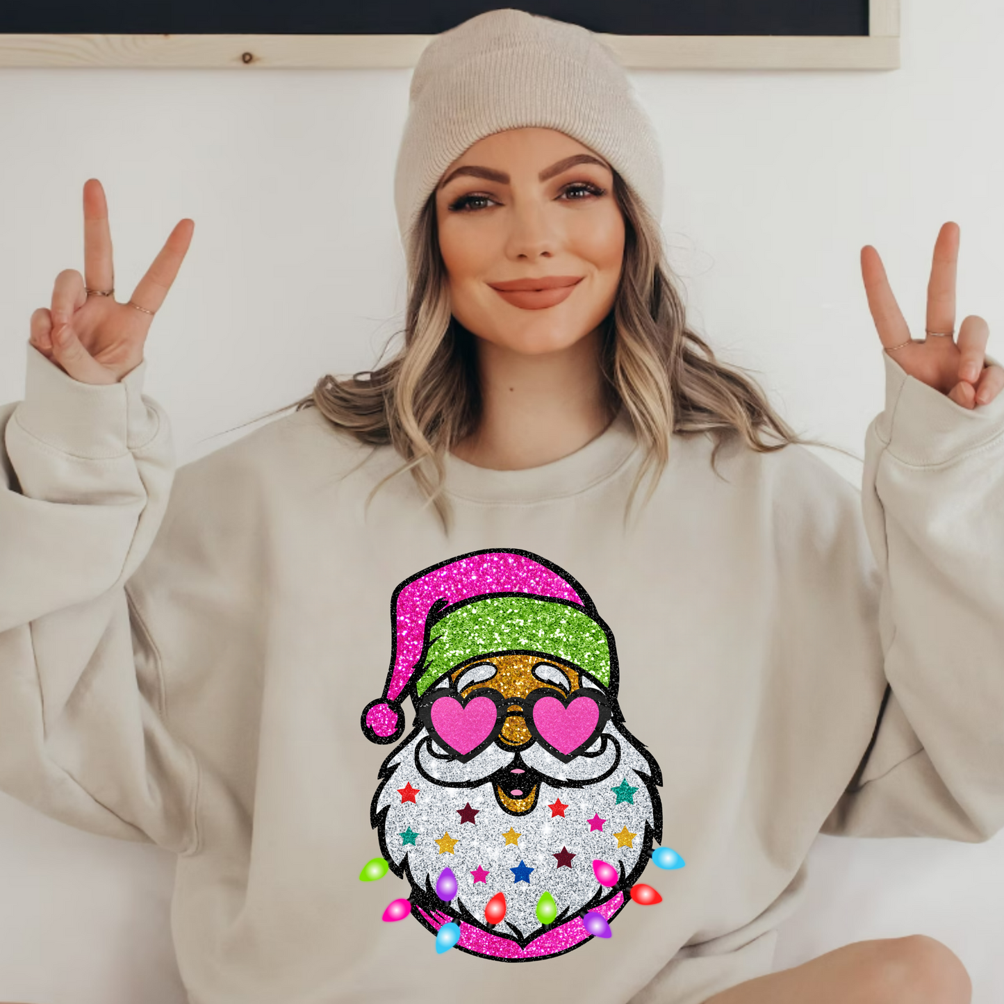 (Shirt not included) Faux Glitter Santa - Clear Film Transfer