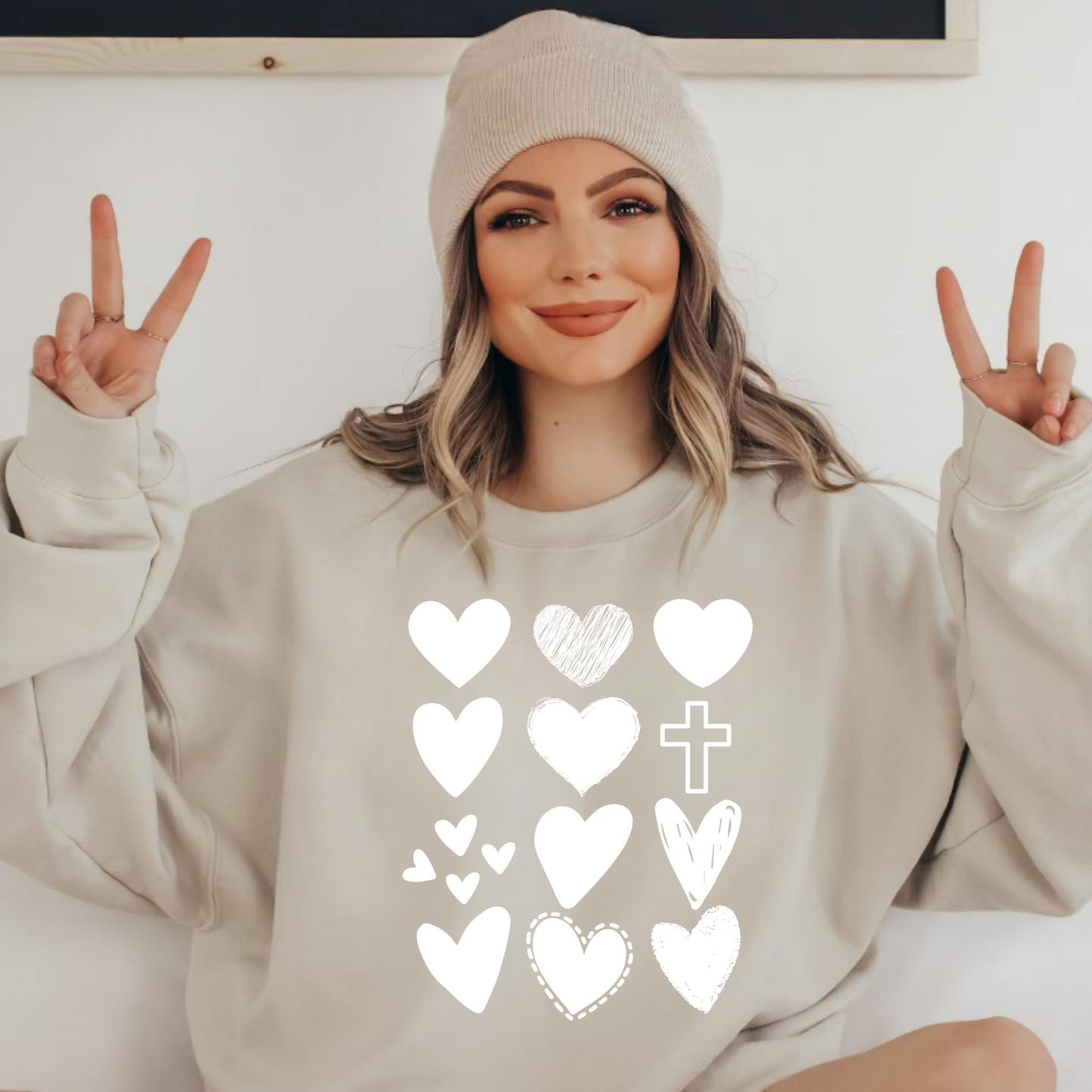 (shirt not included) White Hearts w/ Cross - Screen print Transfer