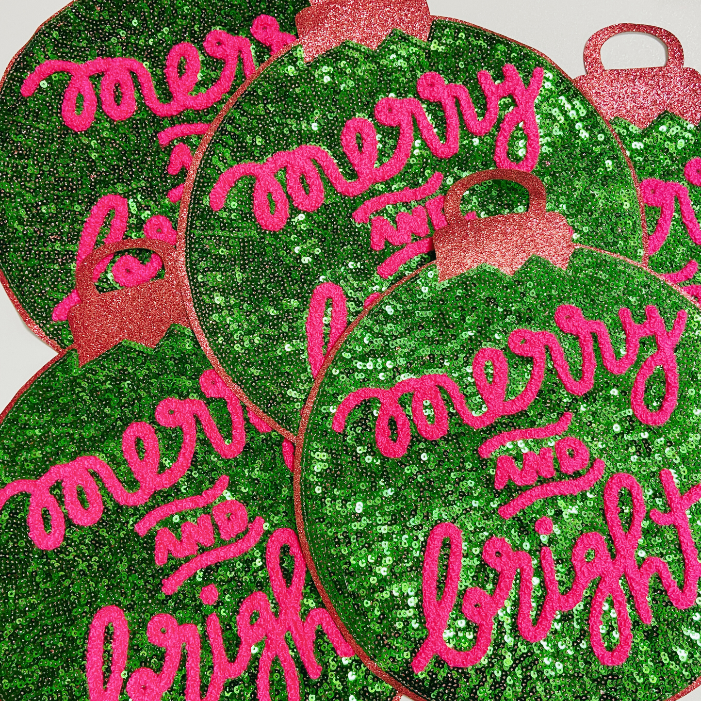 Merry & Bright Ornament - 9 inch x 10 inch - Large SEQUIN Patch