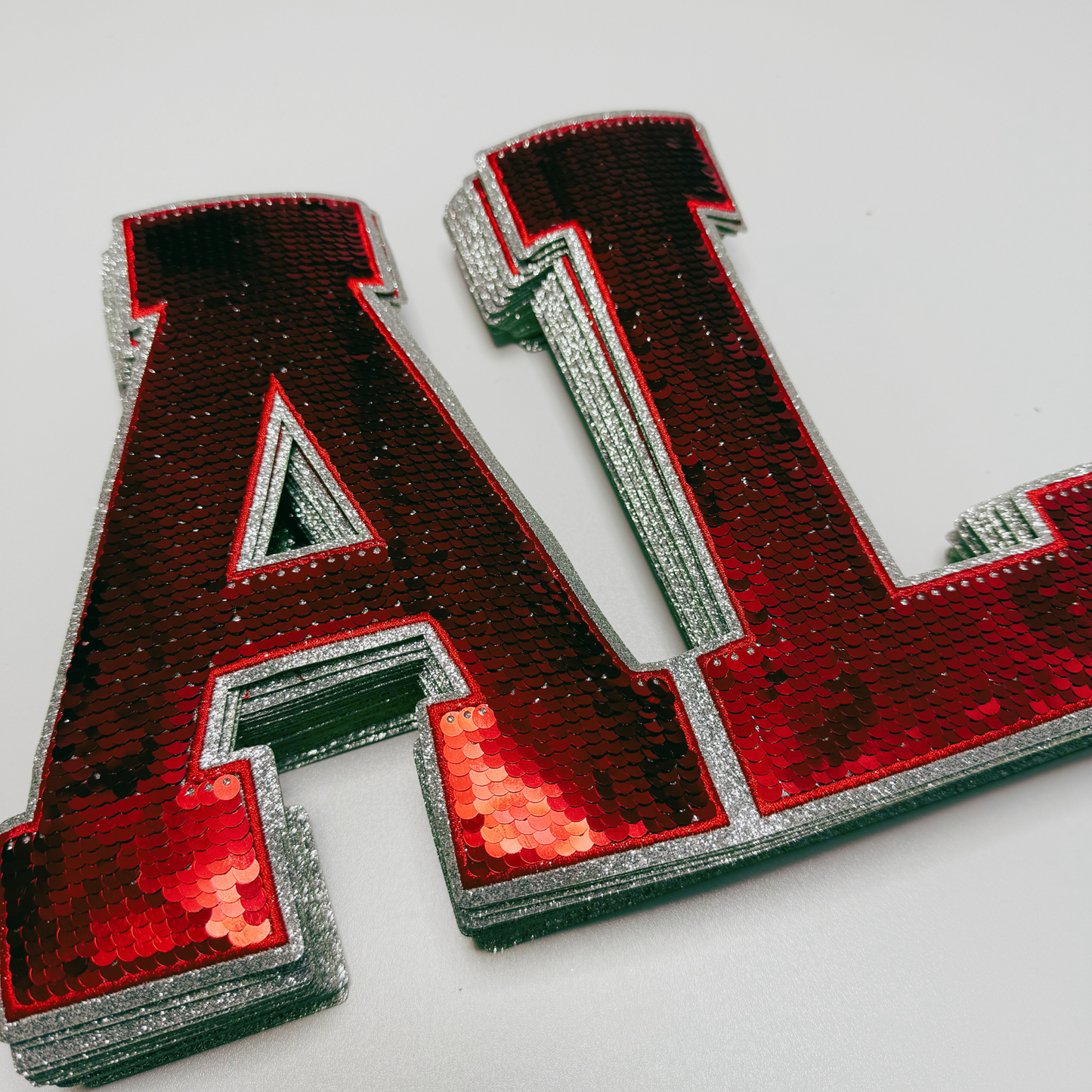10.75" AL - ALABAMA in Red & Silver - Sequin Patch