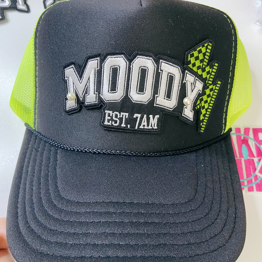 4" MOODY EST. 7AM - White & Black - Embroidered Hat Patch