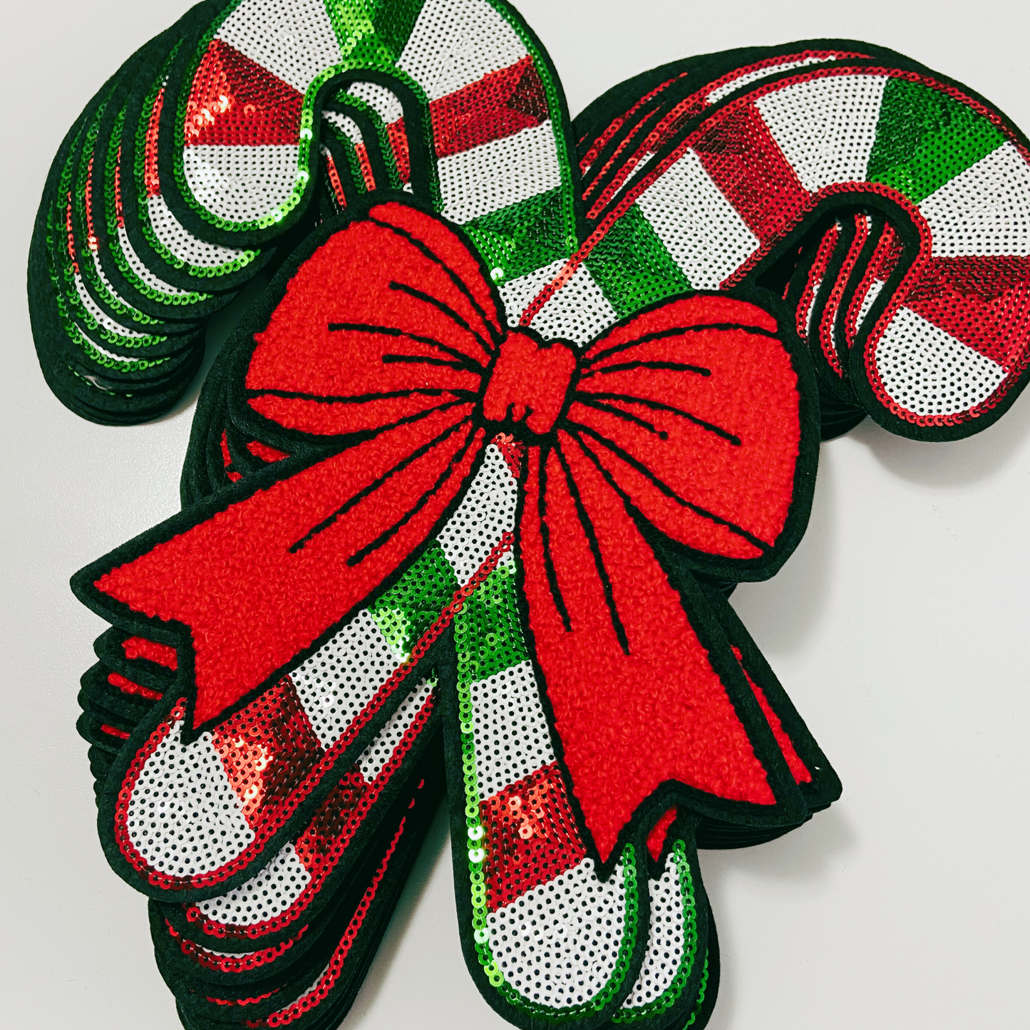 Candy Canes with Chenille Bow 9.75 inch x 10.5 inch - Large SEQUIN Patch