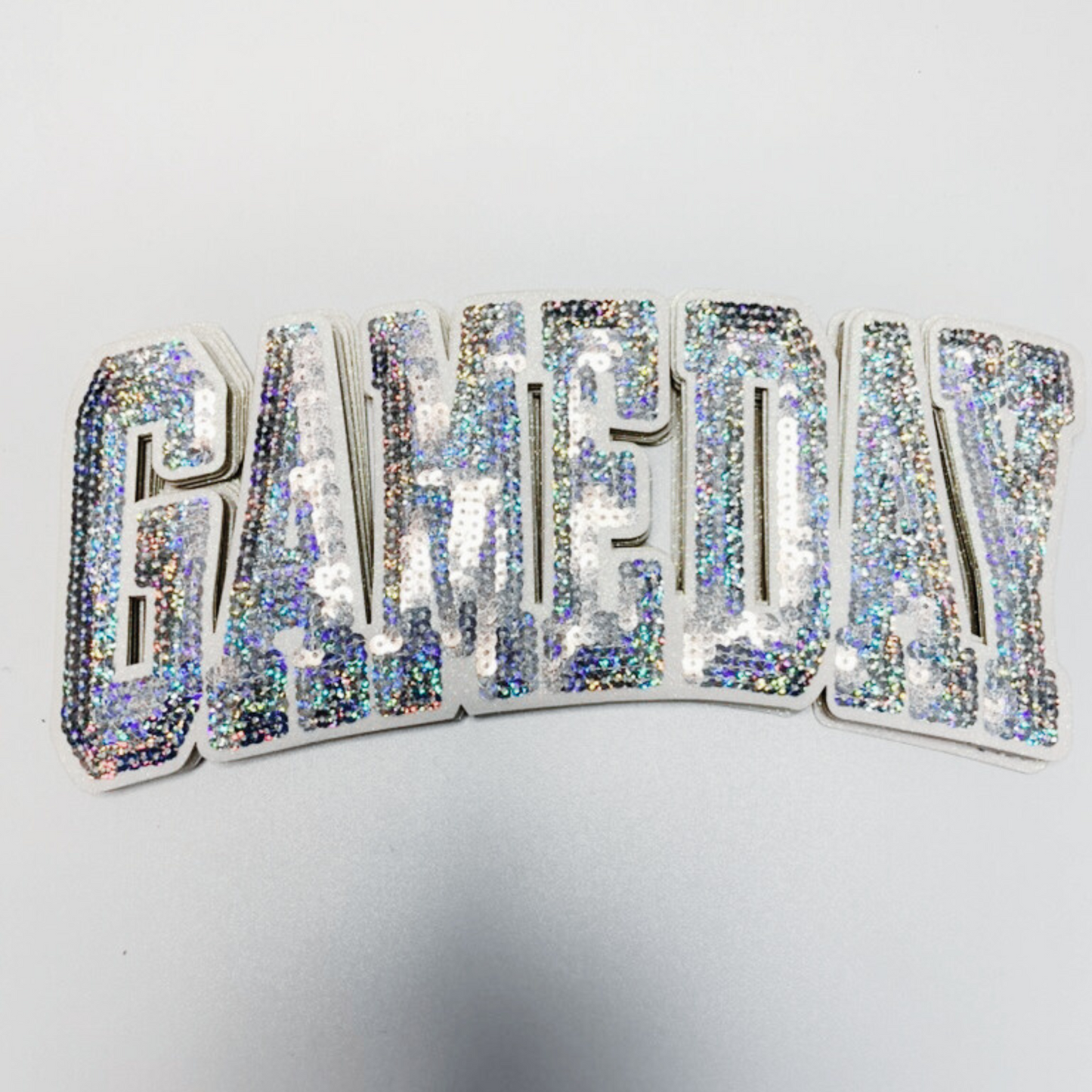 10.5” GAME DAY Iridescent - SEQUIN Patch w Black or White Backing