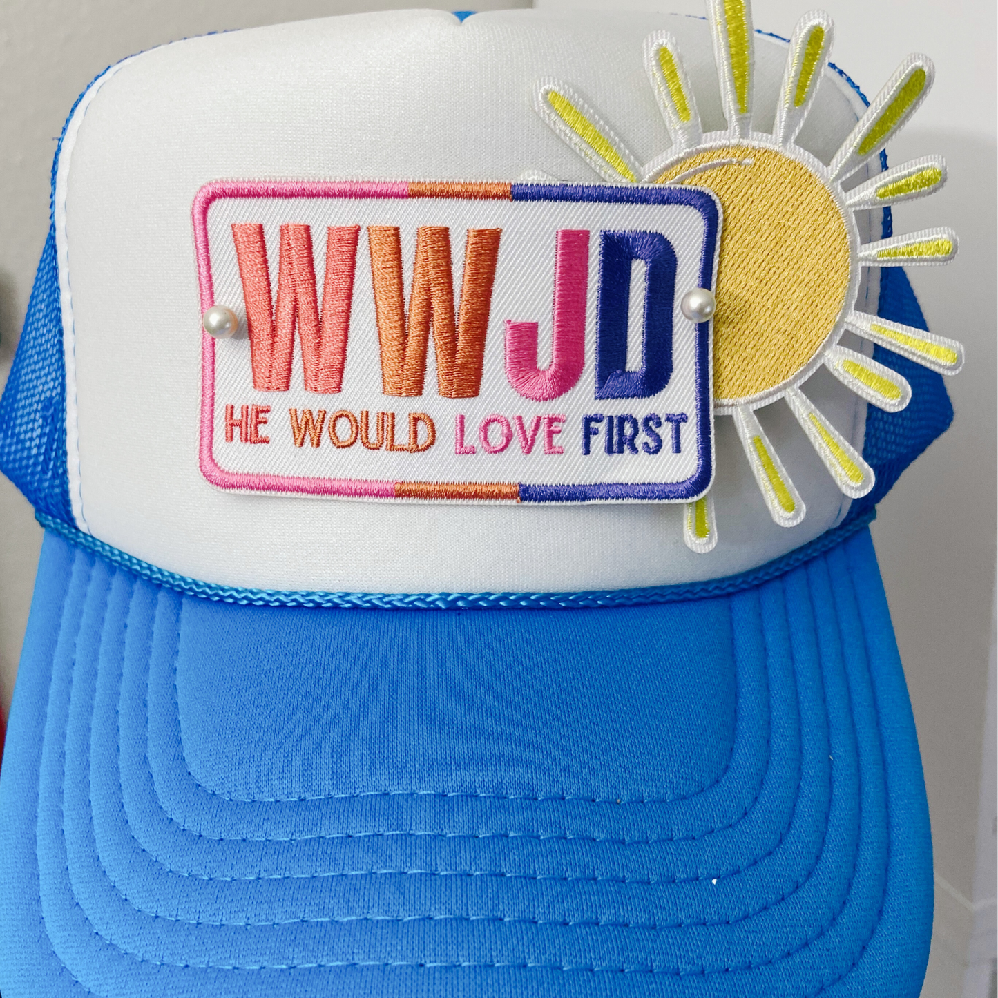 3.5" WWJD He Would Love First - Embroidered Hat Patch
