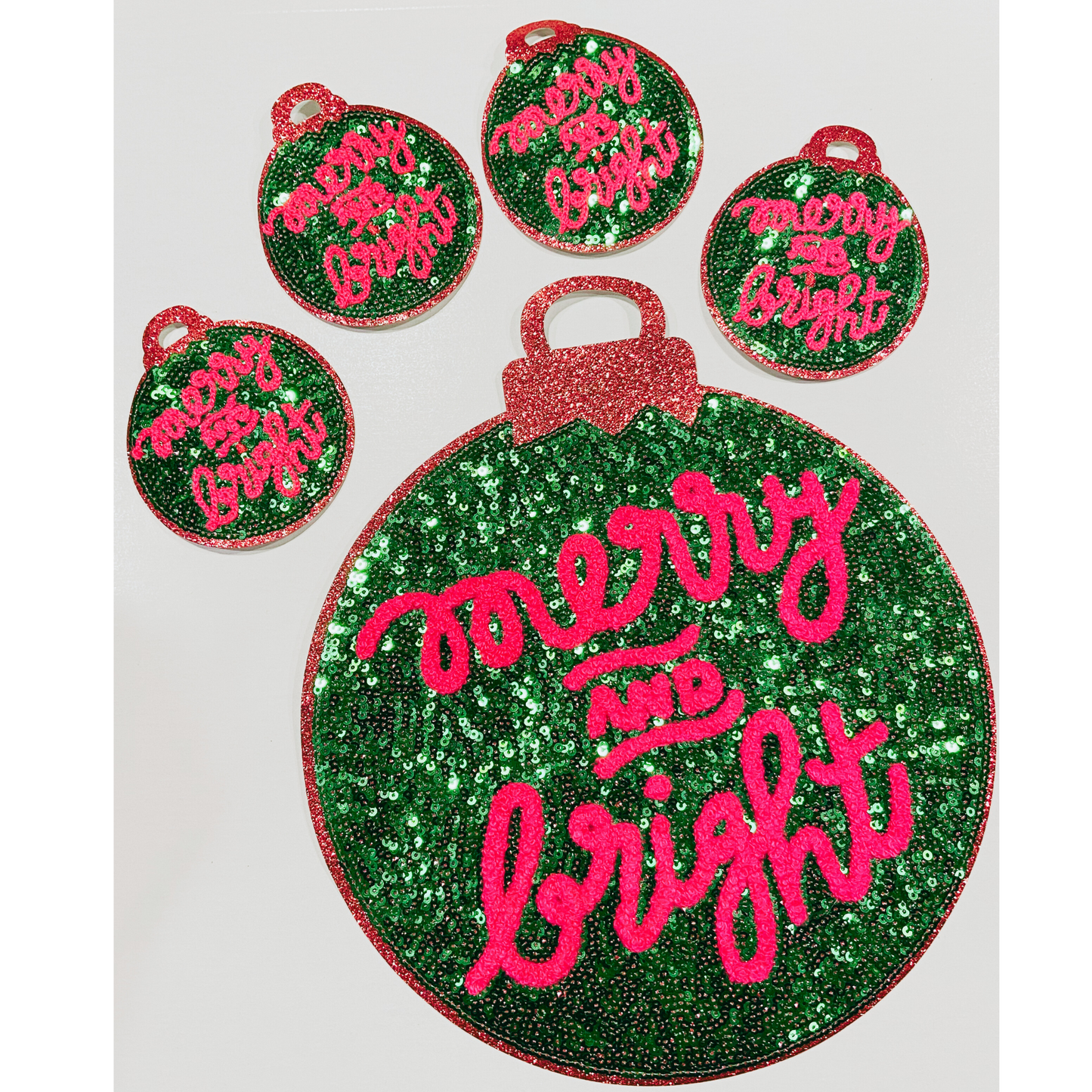 Merry & Bright Ornament - 9 inch x 10 inch - Large SEQUIN Patch