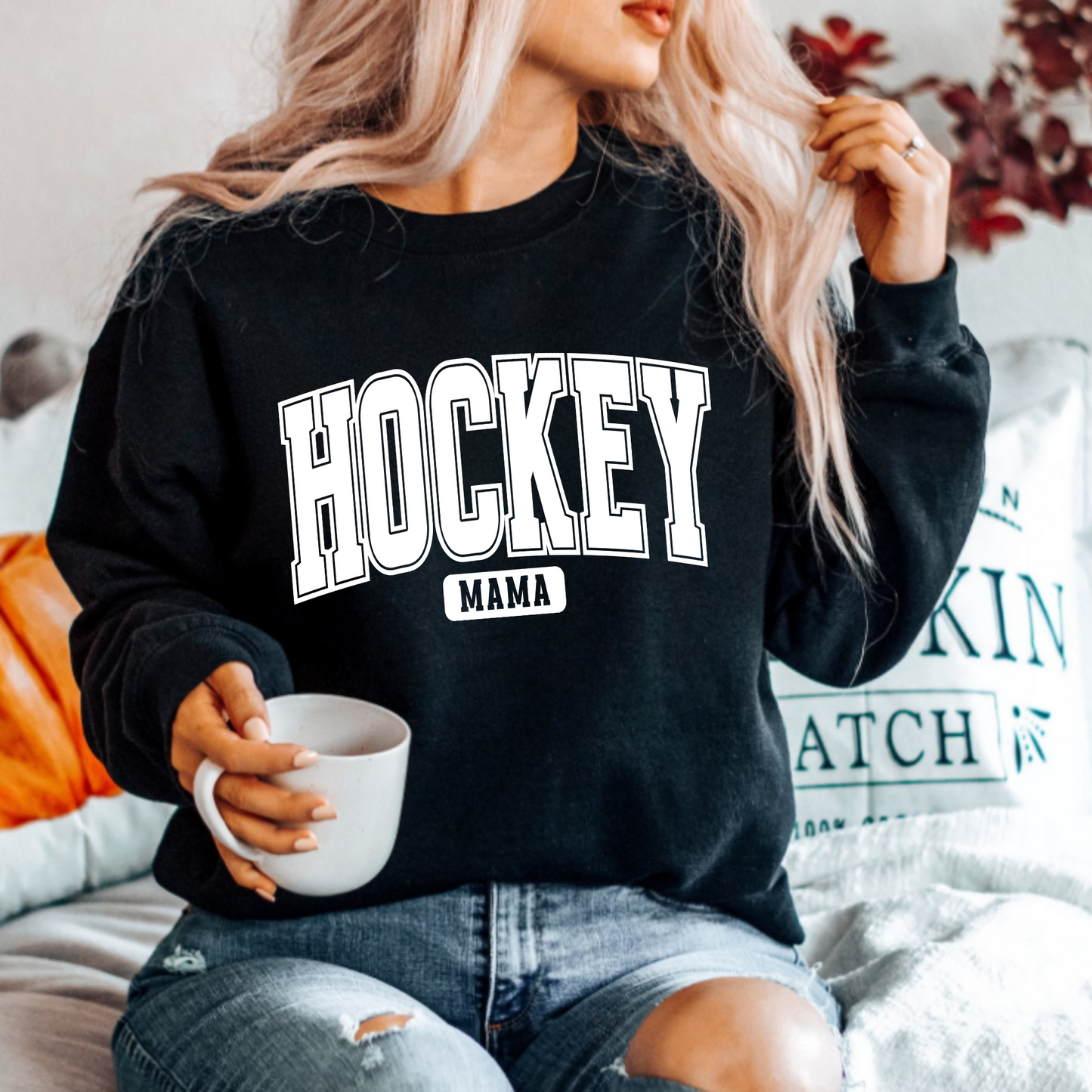 (shirt not included) Hockey Mama in White- Screen print Transfer