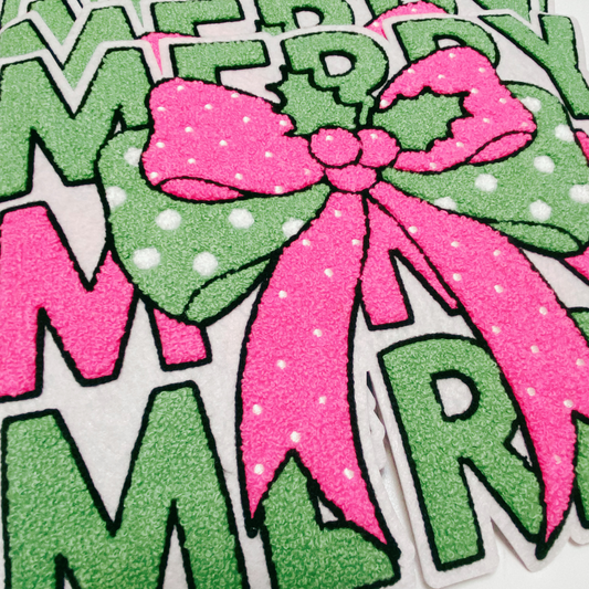 11" inch Merry, Merry, Merry with BOW - Chenille Patch