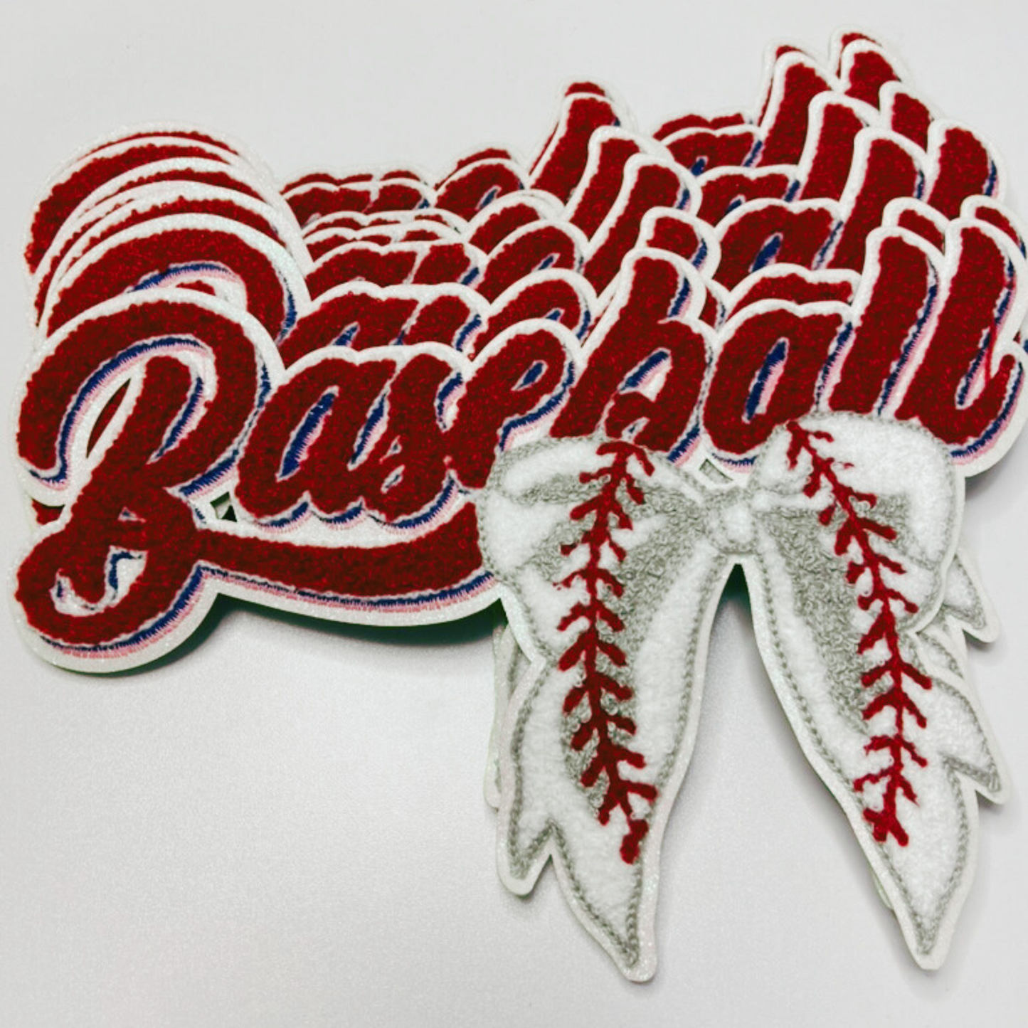 Baseball with Bow - Chenille Patch