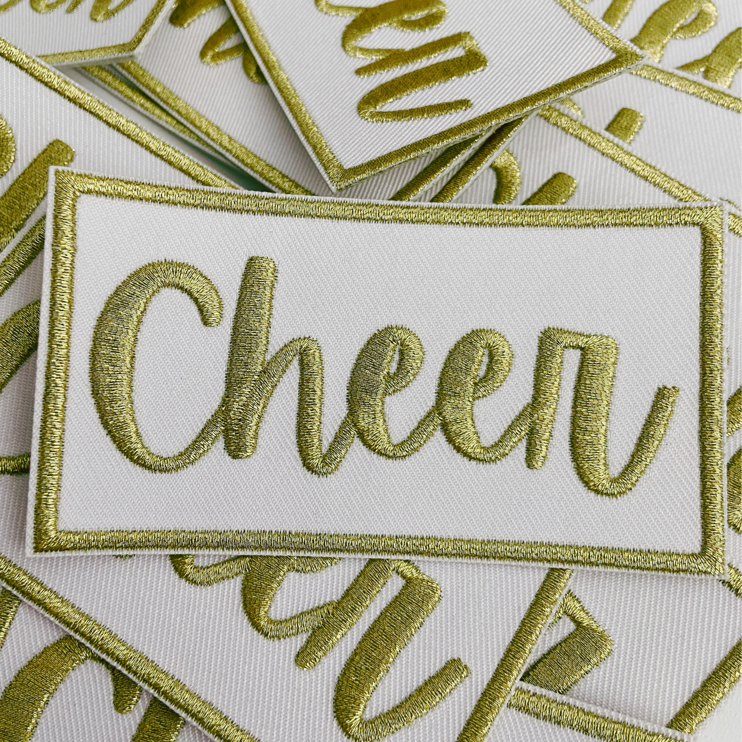 3.75" Cheer in Metallic Gold - Embroidered Hat Patch