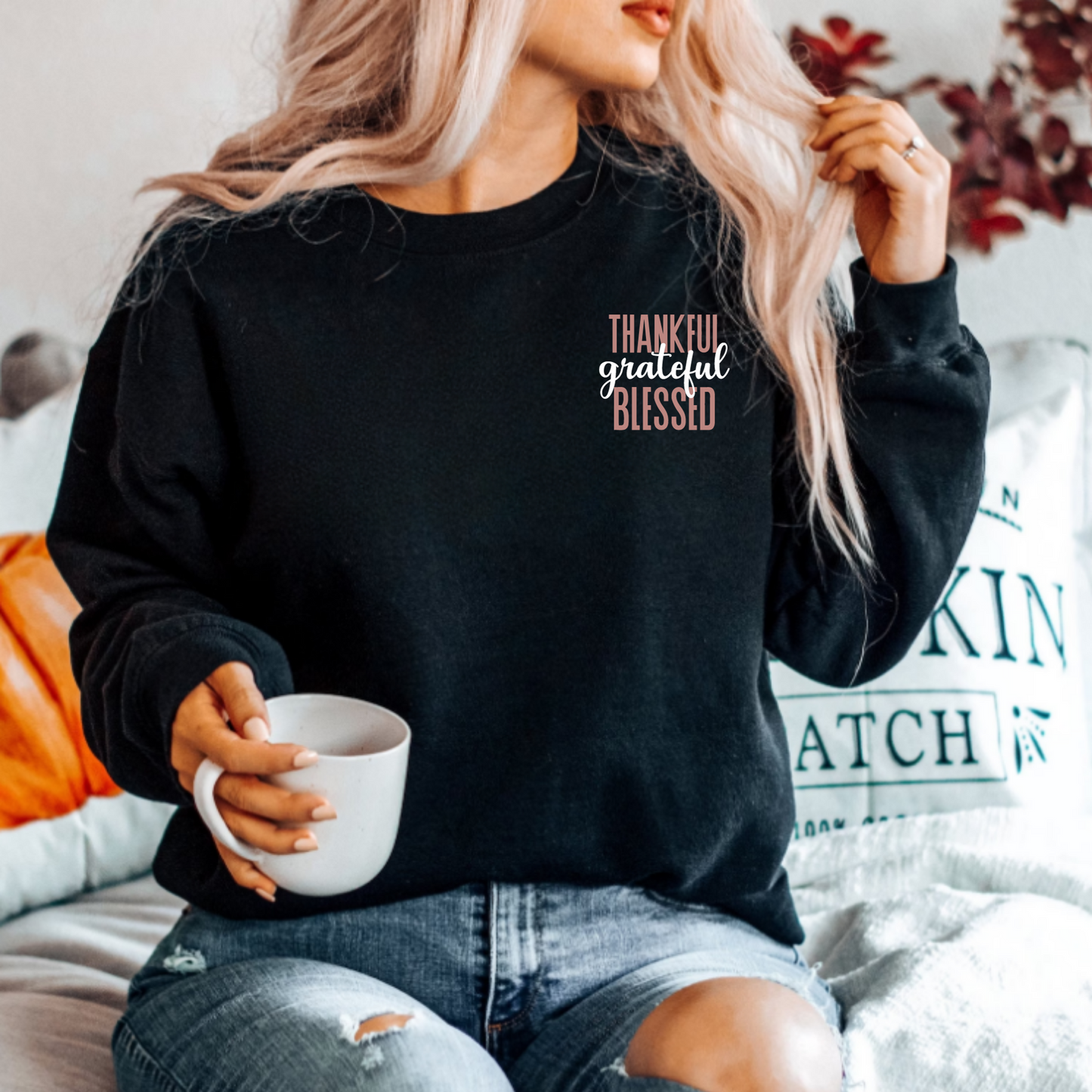 (Shirt not included) Thankful Grateful Blessed POCKET - Matte Clear Film Transfer