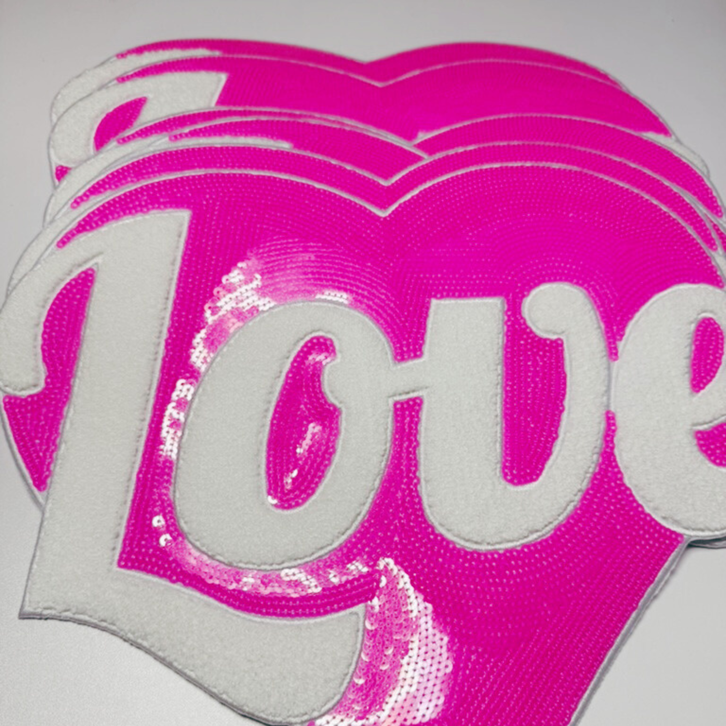 10.5” LOVE sequin Heart in Hot Pink - Sequin Patch