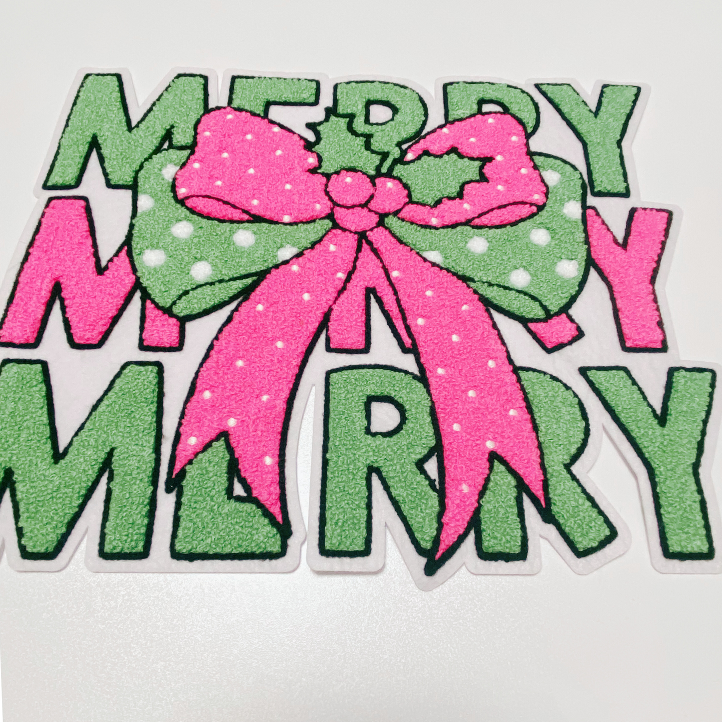 11" inch Merry, Merry, Merry with BOW - Chenille Patch