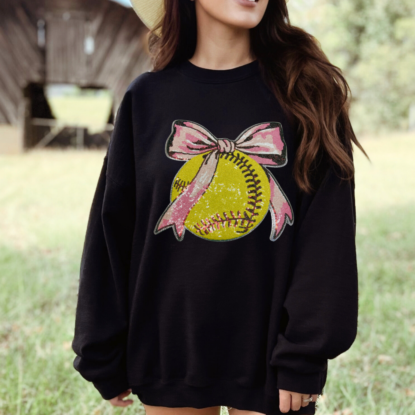 (shirt not included) Softball Bow Pink - DTF (COLD PEEL)