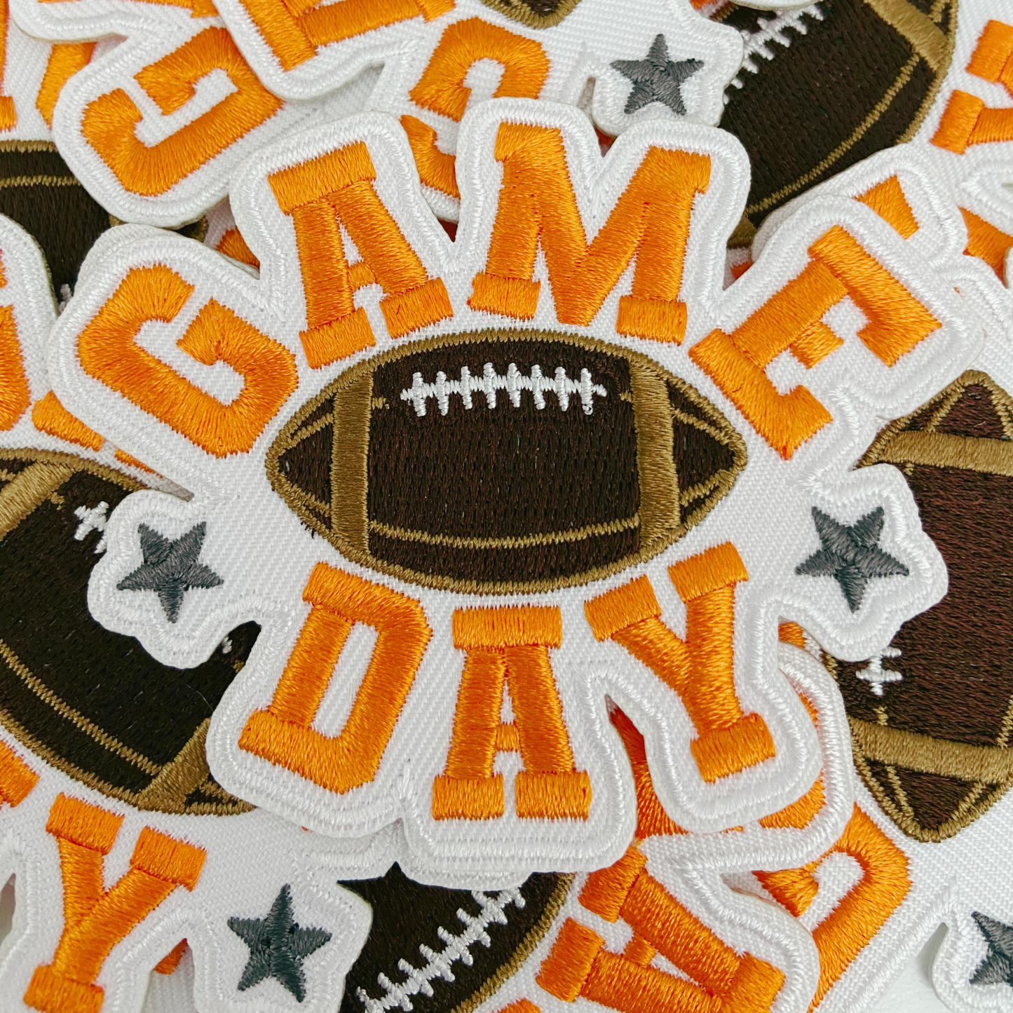 3" GAME DAY football in Orange - Embroidered Hat Patch