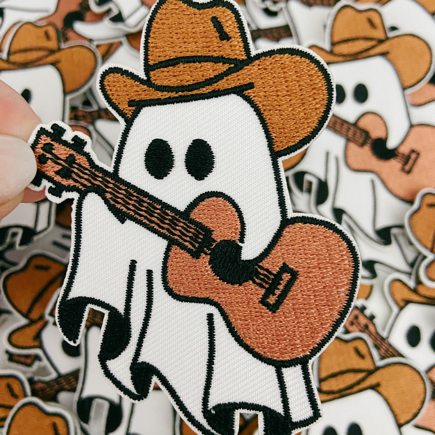 3" Western Ghost w Guitar - Embroidered Hat Patch