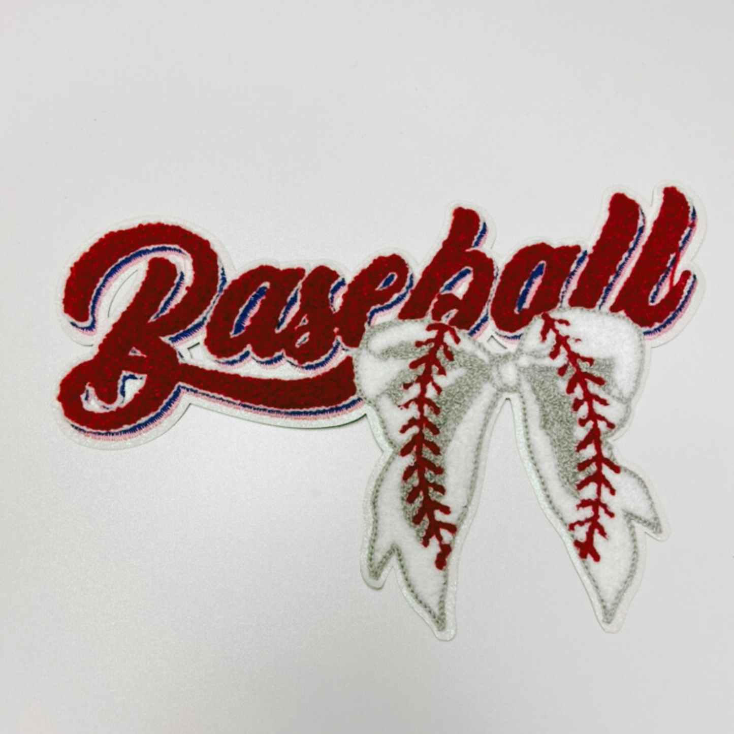 Baseball with Bow - Chenille Patch
