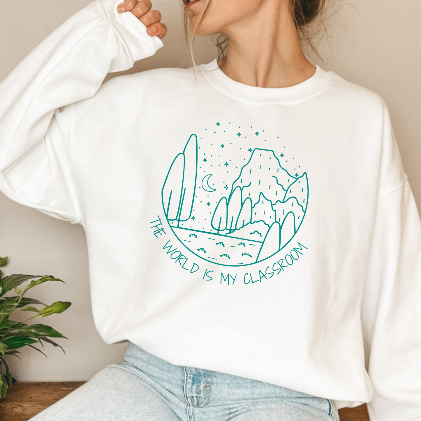 (shirt not included) The World is my Classroom in Teal Screen print Transfer