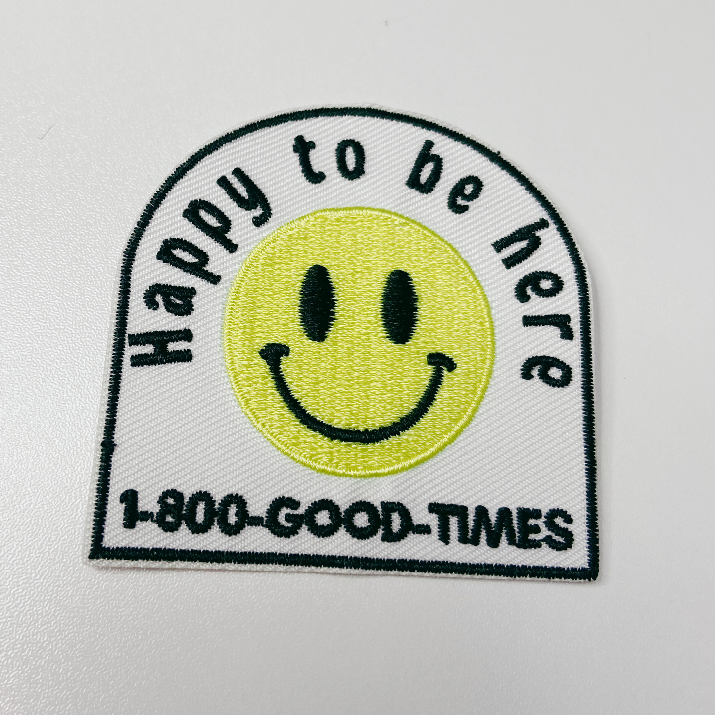 3" Happy to be here smiley face - Embroidered Hat Patch