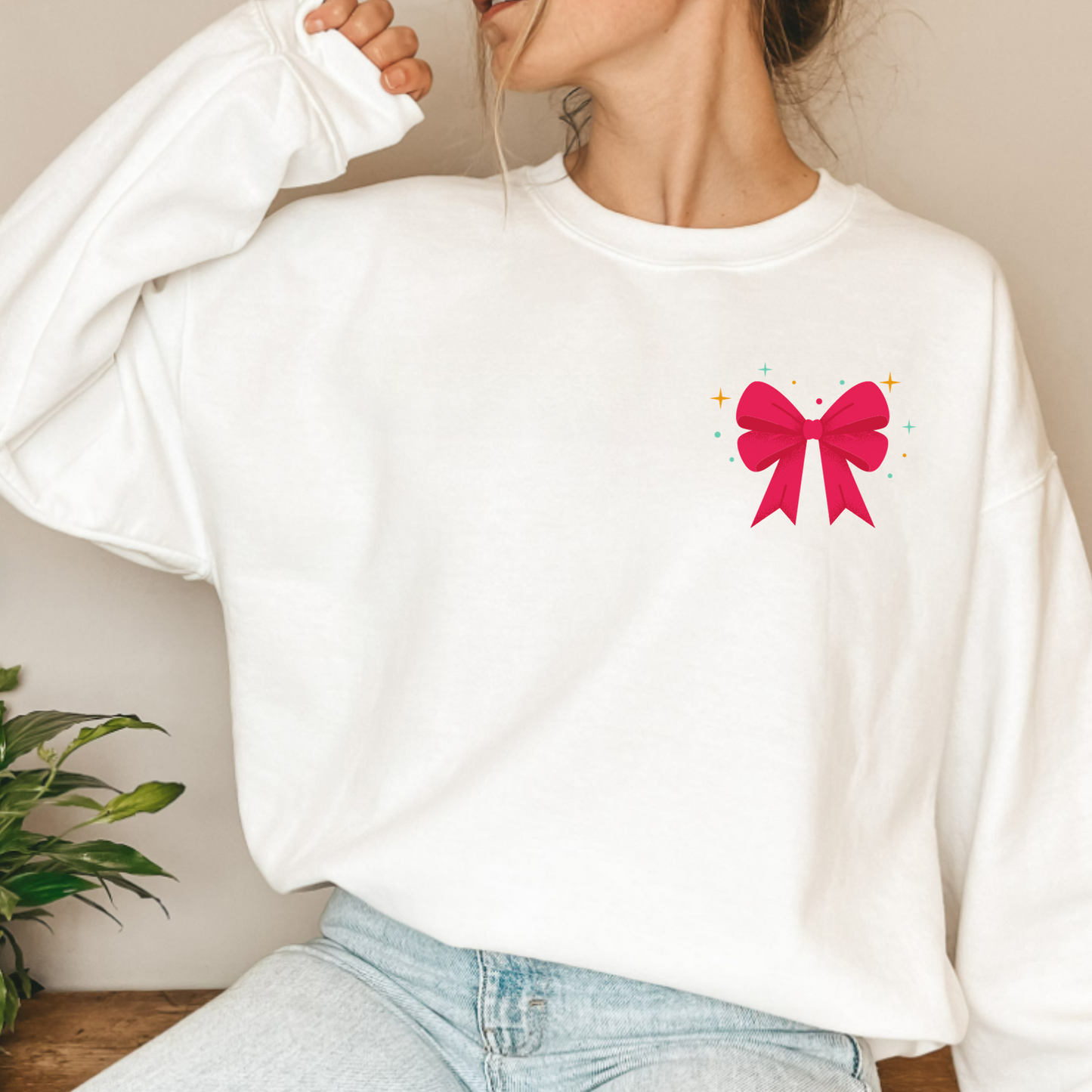 (shirt not included) Pink BOW pocket - Matte Clear Film Transfer