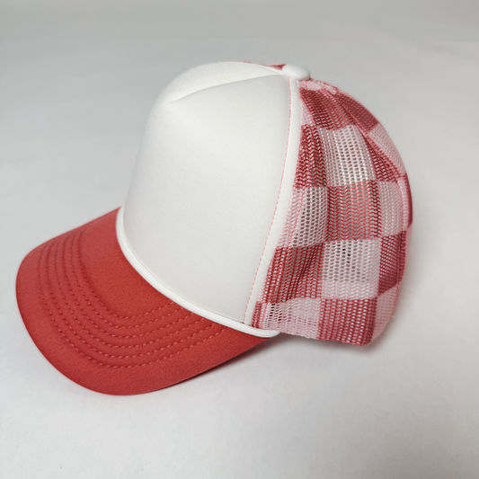 TEELUX - TRUCKER HAT BLANK - Coral Pink Checkered