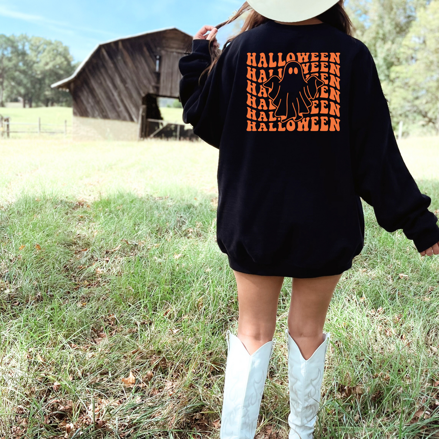 (Shirt not included) Halloween Ghost in neon orange - PUFF Transfer