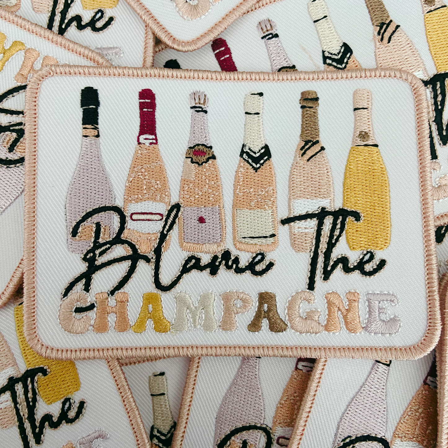 4" Blame the Champagne - Embroidered Hat Patch ( V2 4"x3")