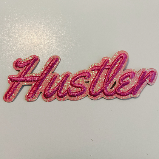 4" Hustler in Pink w Sparkle - Embroidered Hat Patch