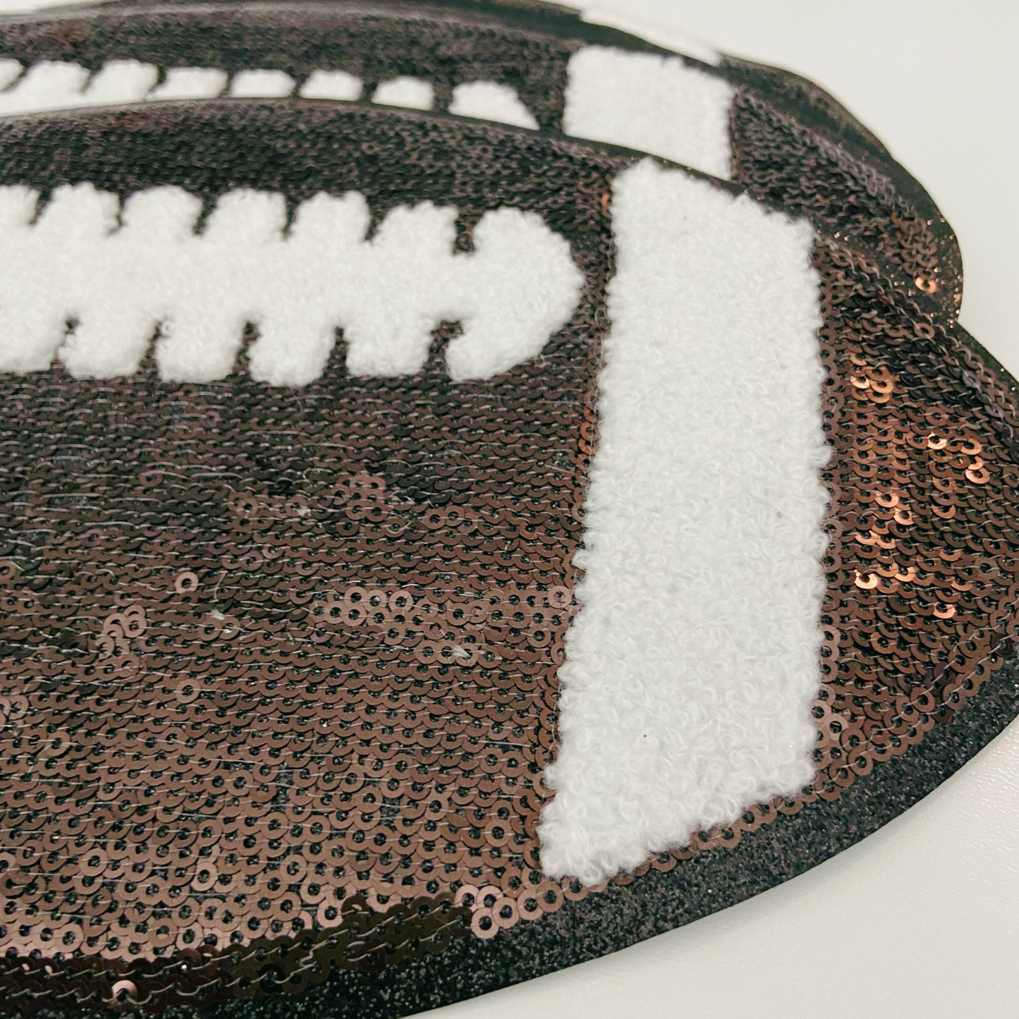 10" wide Football in Brown - SEQUIN Patch with Chenille detail