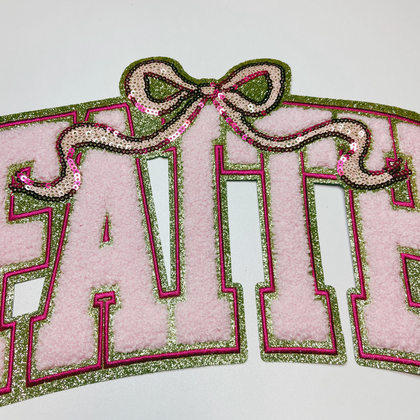 10.75 ” Faith w/ Bow - Chenille Patch