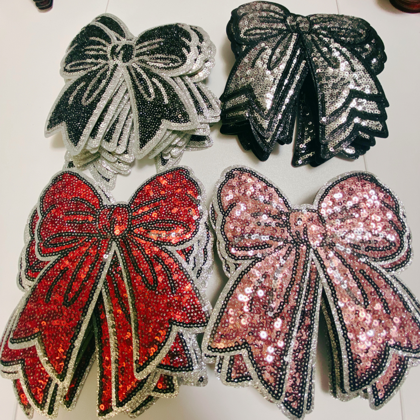 5.5" Sequin Bow - Sold in Sets of 2 - multiple color choices. - SEQUIN Patch
