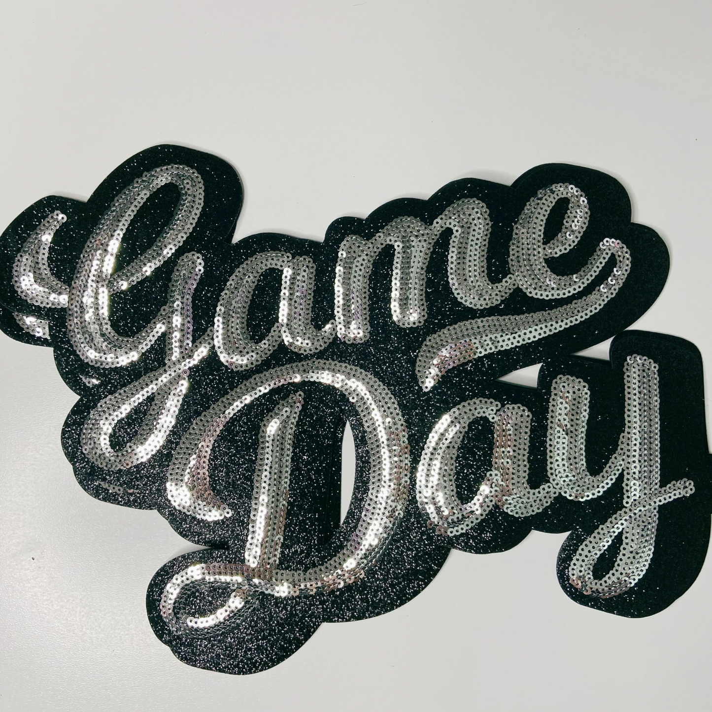 11” GAME DAY script in SILVER - SEQUIN Patch