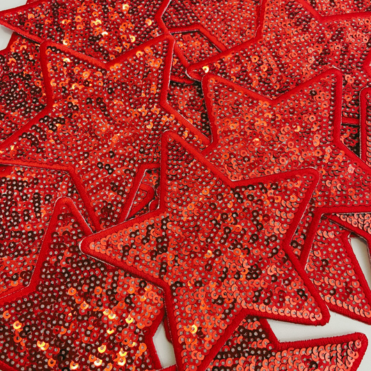 4" RED Star - Sequin Embroidered Hat Patch