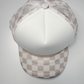 TEELUX - TRUCKER HAT BLANK - Beige Neutral Checkered  W CHECKERED BILL