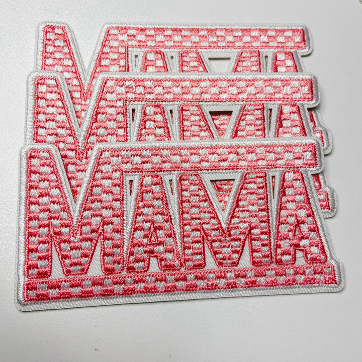 4" x 2"  Checkered MAMA choice of  Black &amp; White  or Pink &amp; White  -  Embroidered Hat Patch