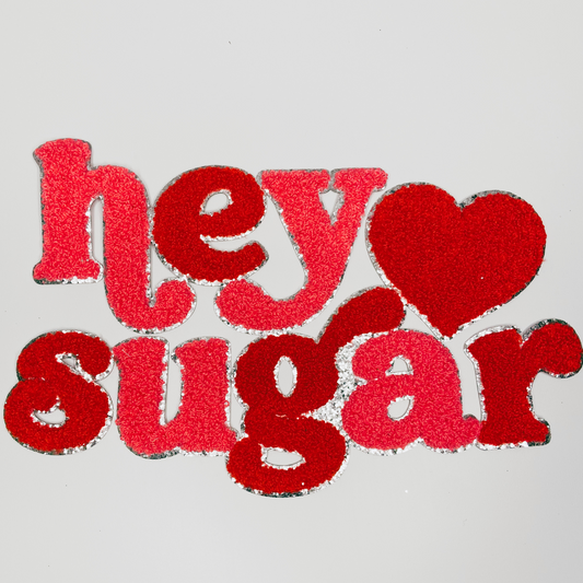 10.5" HEY Sugar - Pink & Red  - Chenille Patch