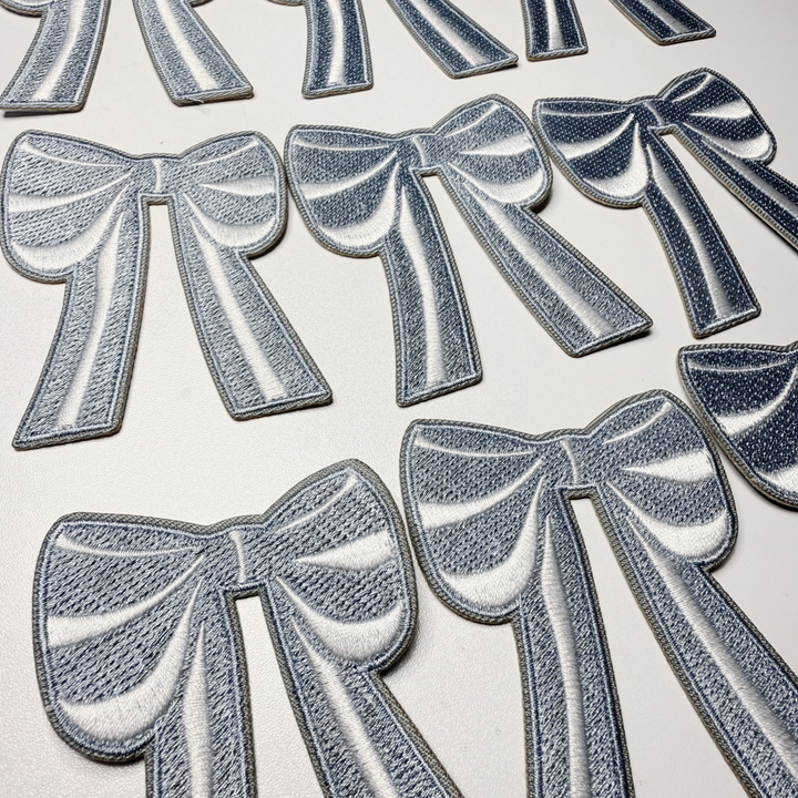 3" Light Blue and White Bow -  Embroidered Hat Patch