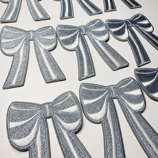 3" Blue and White Bow -  Embroidered Hat Patch