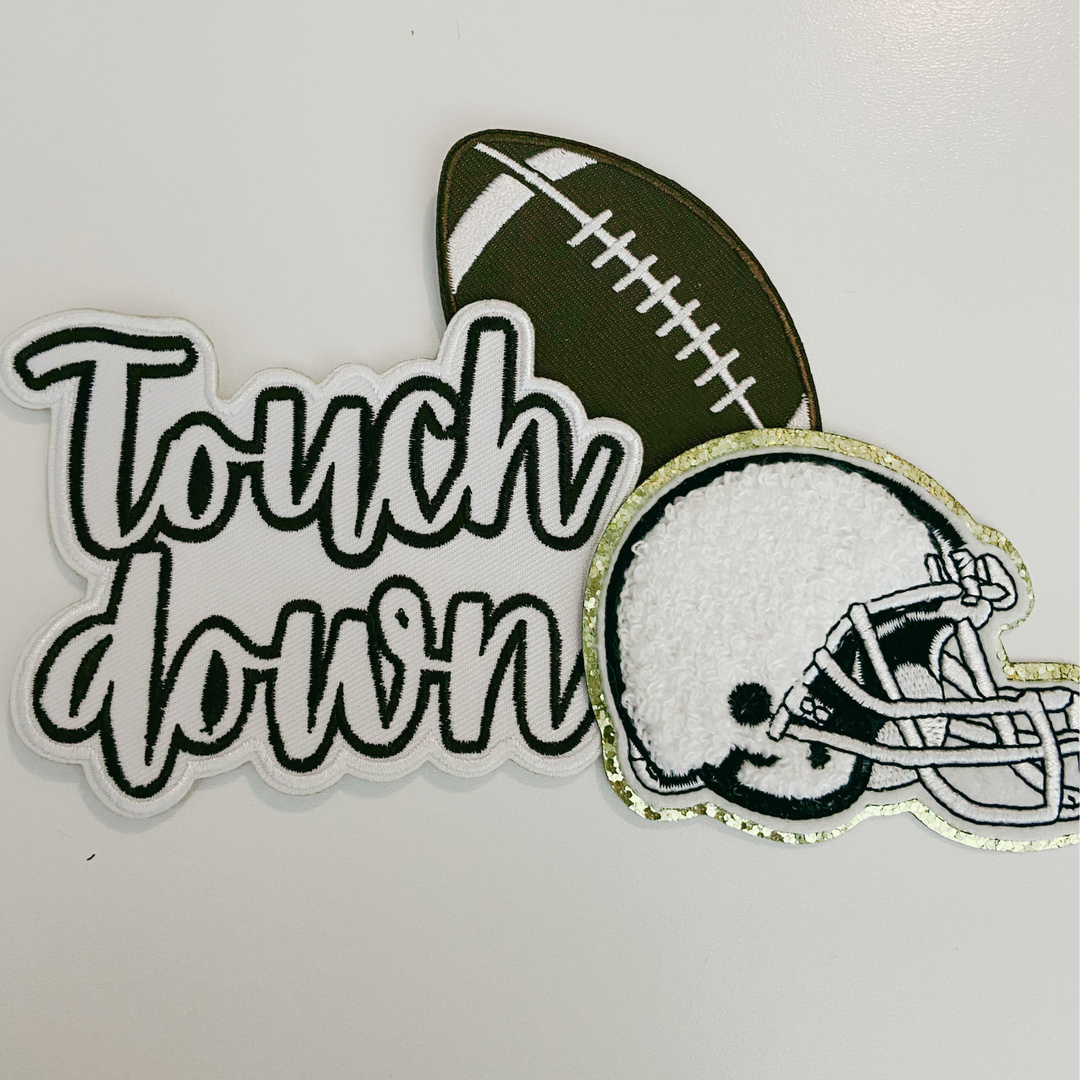 3.5" Touchdown White &amp; Brown -  Embroidered Hat Patch