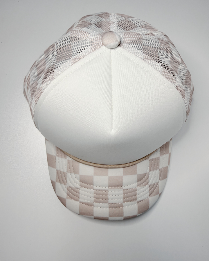 TEELUX - TRUCKER HAT BLANK - Beige Neutral Checkered