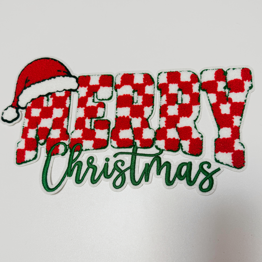 11" inch MERRY Christmas (checkered)  - Chenille Patch