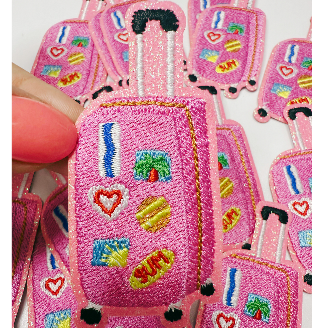 3" Suitcase pink -  Embroidered Hat Patch