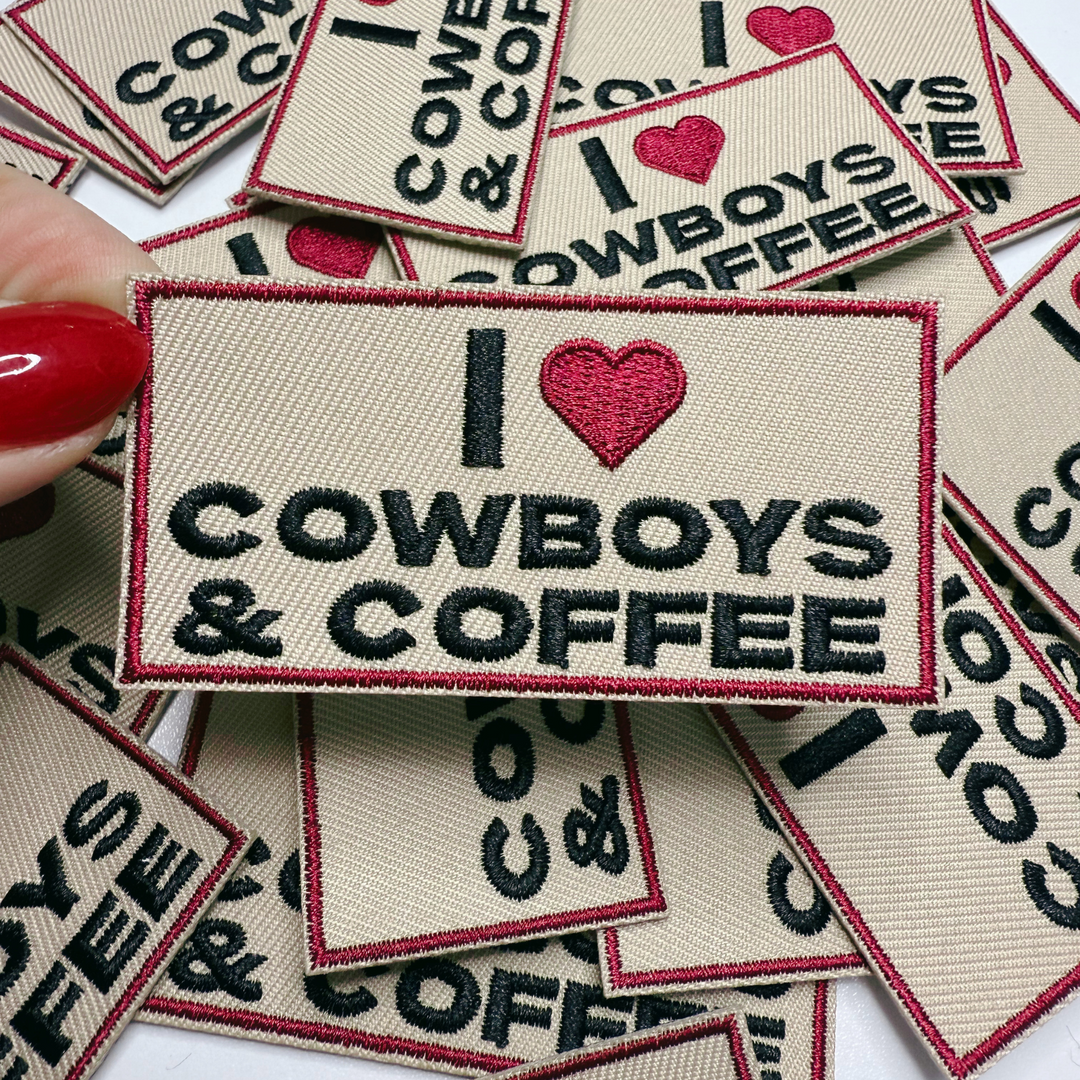 3" I Heart Cowboys &amp; COFFEE -  Embroidered Hat Patch