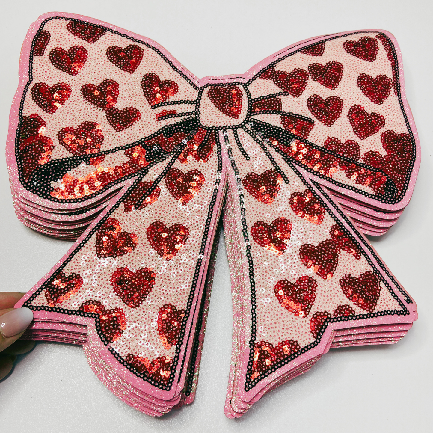 10.5 x 11” Bow with Hearts - Sequin Patch