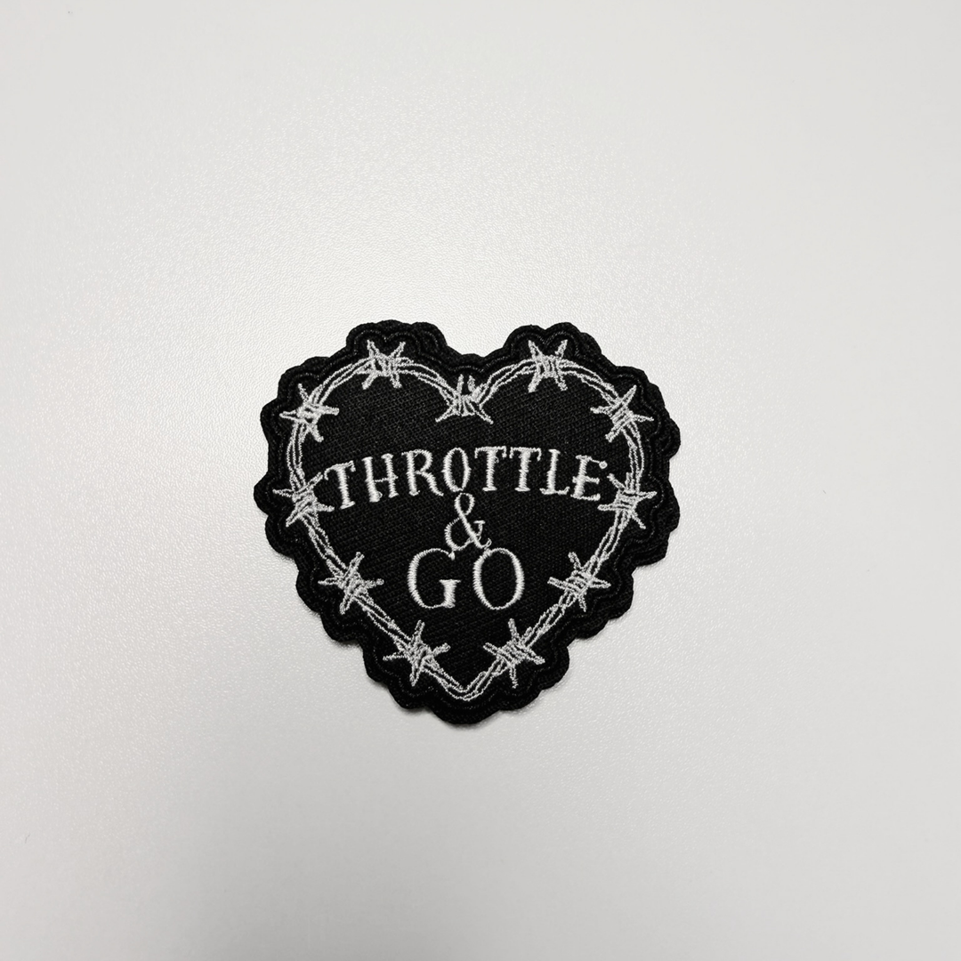 2.5" Throttle &amp; GO Heart  w barbed wire -  Embroidered Hat Patch