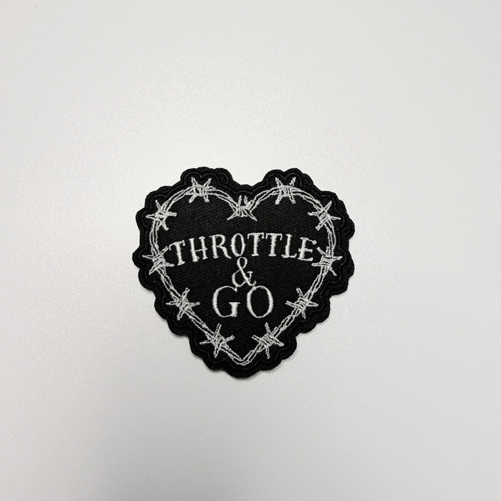 2.5" Throttle &amp; GO Heart  w barbed wire -  Embroidered Hat Patch